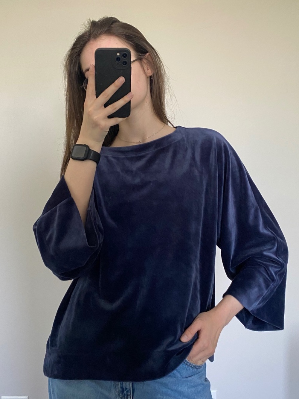 DKNY Sport Blue Velour Oversized Top Women’s Size M Soft